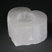 Elegant Selenite Heart Candle Holder - White