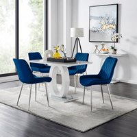 Giovani Grey Dining Table With Four Pesaro Silver Leg Chairs - Navy
