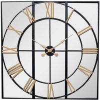 Wyld Haus 1130mm Square Industrial Mirror Wall Clock with Brushed-Gold Roman Numerals - Black