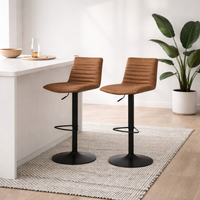 Wyld Haus Aalborg 2-Pack Adjustable Swivel Bar Stools, Camel Brown Microfibre - Brown