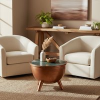 Crest Copper Bowl Shape Coffee Table with Green Marble - Brown