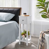 Slim Bedside Table with Drawer and Shelf - White