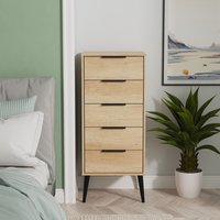 Hong Kong Ready Assembled (Black Legs) 5 Drawer Bedside Cabinet - Nebraska Oak