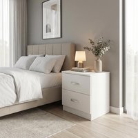 FWStyle Matt Finish 2 Drawer Bedside Table Modern Deep Design - White