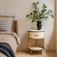 Treviso Ivory Faux Shagreen Round Bedside Table with Drawer - White