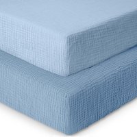 Muslin Cot Bed Fitted Sheets 2 Pack - 100% Cotton, Soft & Breathable, 120 x 60cm - Blue & Light Blue