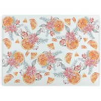 Watercolour Tangerines Glass Worktop Protector - Citrus Florals Kitchen Board - Orange
