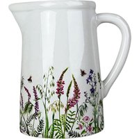 Four Candle Meadow Design Ceramic Jug with Wildflower & Bee Design in White