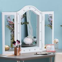 HOMCOM Lighted Tri Fold Vanity Mirror with LED Lights - White