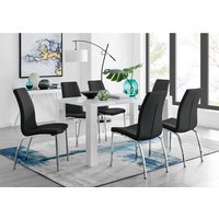 Pivero White High Gloss Dining Table and 6 Isco Chairs Set - Black