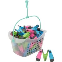 JVL Plastic Peg Basket with 96 Prism Soft Touch Clip Pegs - Clear