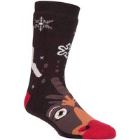 Heat Holders Ladies Christmas Non Slip Thermal Slipper Socks - Brown