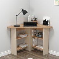 Corner Corner Computer Desk with Shelves - Atlantic Pine - Beige