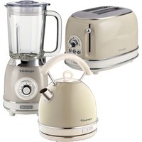 Vintage Cream 1.7L Dome Kettle, 2 Slice toaster and 1000W Glass Jug Blender - Cream