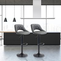 Two Neo Faux Leather Barstool with Matt Black Leg - Dark Grey