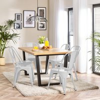 FurnitureboxUK, Cotswold Oak Black Leg Dining Table And 4 Colton Metal Dining Chairs - White FurnitureboxUK, Cotswold Oak Black Leg Dining Table And 4 Colton Metal Dining Chairs - White