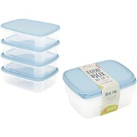 Wham Food Storage Container Lunch Box Plastic Tub With Lid 1L Set of 4 - Clear & Blue / 1