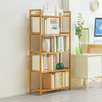 Tiered Bamboo Wood Book Storage Shelf - Brown / 128 x 68 x 25cm