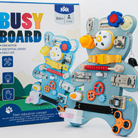 Montessori Busy Bear Board Toddler Learning Motor Skill Toy - Blue