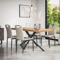 Donni Dining Table And Chairs - Oak Effect Table w 4-6 Monza Linen Chair - Beige / 6