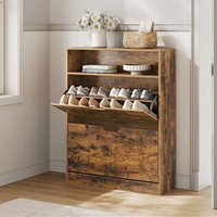 Shoe Cabinet 2 Flip Doors 3 Tier Shoe Rack with Open Compartment - Brown