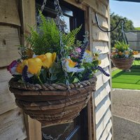 Pair of Best Artificial Mixed Meadow Flower in 10 inch Woven Hanging Baskets - White Fern