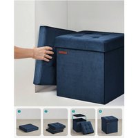 SONGMICS Velvet Storage Ottoman with Tufting - Blue