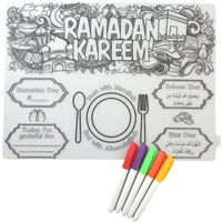 Ramadan Doodle Colour In Silicone Placemat - White