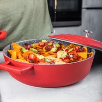 MasterClass Red Shallow Cast Aluminium Casserole Dish, 4L - Red