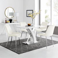 Atlanta 4 White Dining Table and 4 Pesaro Silver Leg Chairs - Cream