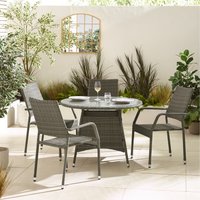 Antigua Rattan 4 Seat Round Table Garden Dining Set - Grey