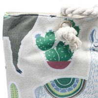Llamas Woven Beach Tote Bag with Rope Handles Pockets - White