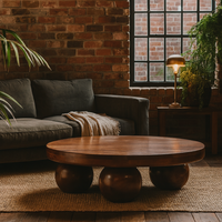 Reims Chestnut Round Mango Wood Coffee Table 100% Solid Mango Ball Feet - Brown