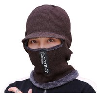 Warm Winter Scarf with Knitted Hat - Brown