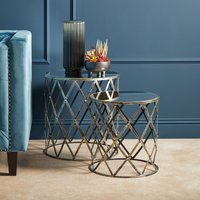 Avantis Set Of Two Diamond Design Silver Tables - Silver