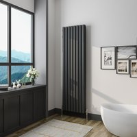 Vertical Oval Column Radiator Central Heating Rad 1600-1800mm Double Black - Black / 47.2cm / 160cm
