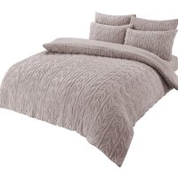 Leaf Printed Teddy Duvet Set - Natural / Double