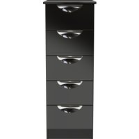 Camden Ready Assembled 5 Drawer Bedside Cabinet - Black Gloss & Black
