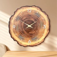 Wooden Ring Wall Clock with Solid Wood Texture - brown