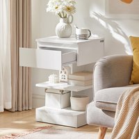 Set of 2 E Shaped Bedside Table 1 Drawer and 2 Shelves - White