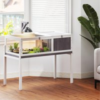 PawHut Wooden Tortoise House with Stand Legs for Indoor D40-054V00GY - Grey