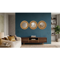 Pack Of 3 Round Beaded Frame Wall Mounted Mirror - Gold