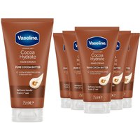 Vaseline Hand Cream Intensive Care Pure Cocoa Butter Cocoa Hydrate 75ml, 6 Pack - White