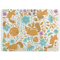Orange Foxes Large Smooth Glass Worktop Protector - Floral Kitchen Cutting Board - Orange