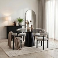 Palma Round Black Semi Gloss Dining Table 4 Isola Chairs - Grey