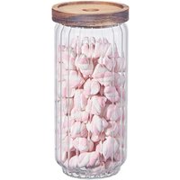 Eden & Willow Ribbed Airtight Glass Storage Jar with Acacia Wooden Lid - Clear / 1.1l