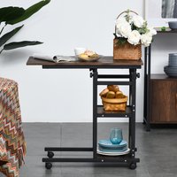 HOMCOM C Shaped Mobile Side Table with Casters - Brown