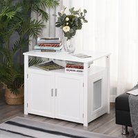 PawHut Wooden Cat Litter Box Enclosure - White