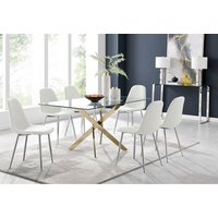 FurnitureboxUK, Leonardo Dining Table With Six Corona Silver Leg Chairs - White FurnitureboxUK, Leonardo Dining Table With Six Corona Silver Leg Chairs - White
