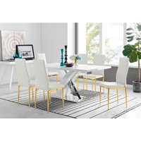 Atlanta 6 White Dining Table and 6 Gold Leg Milan Chairs - White